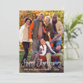Moderne kalligrafie Happy Thanksgiving-foto Feestdagenkaart (Staand voorkant)