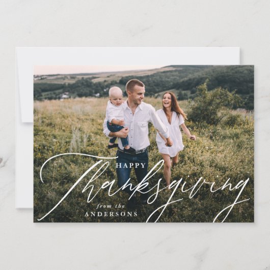 Moderne kalligrafie Happy Thanksgiving-foto Feestdagenkaart (Voorkant)