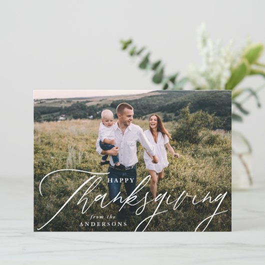 Moderne kalligrafie Happy Thanksgiving-foto Feestdagenkaart (Staand voorkant)