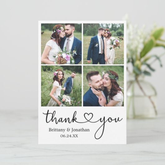 Moderne kalligrafie Harm 4 Fotobruiloft Bedankkaart (Staand voorkant)