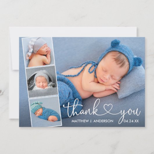 Moderne kalligrafie Harm Baby 4 Foto collage Bedankkaart (Voorkant)