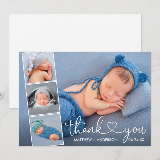 Moderne kalligrafie Harm Baby 4 Foto collage Bedankkaart (Voorkant / Achterkant)