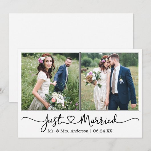 Moderne kalligrafie Hart 2 Fotobruiloft Aankondiging (Voorkant / Achterkant)