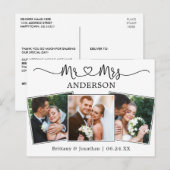 Moderne kalligrafie Hart 3 Foto Huwelijk Bedankt Briefkaart (Voorkant / Achterkant)