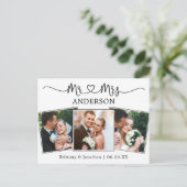 Moderne kalligrafie Hart 3 Foto Huwelijk Bedankt Briefkaart (Staand voorkant)