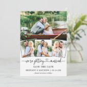 Moderne kalligrafie Hart 4 Foto Huwelijk Save The Date (Staand voorkant)
