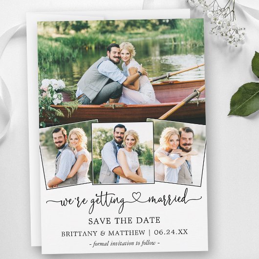 Moderne kalligrafie Hart 4 Foto Huwelijk Save The Date