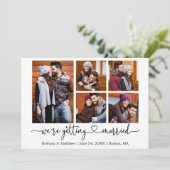 Moderne kalligrafie Hart 5 foto's trouwen Save The Date (Staand voorkant)