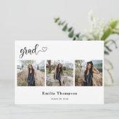 Moderne kalligrafie hart afstuderen 3 fotocollage aankondiging (Staand voorkant)