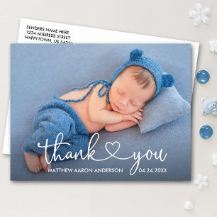 Moderne kalligrafie Hart Baby Foto Bedankt Briefkaart