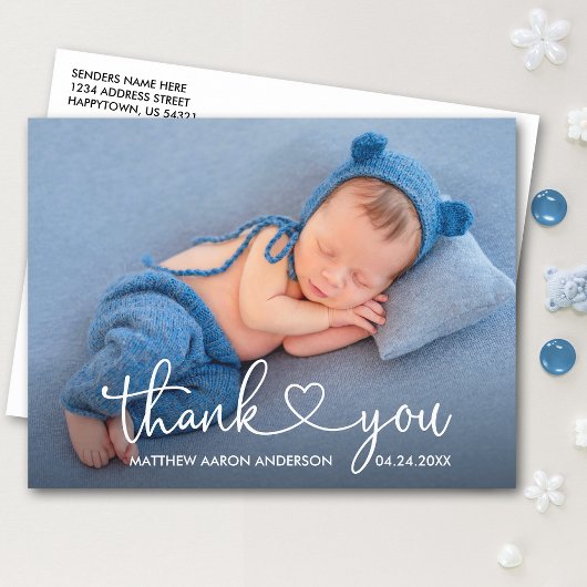 Moderne kalligrafie Hart Baby Foto Bedankt Briefkaart
