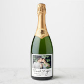 Moderne kalligrafie Hart Foto bruiloft Sparkling Wijnetiket (Voorkant)