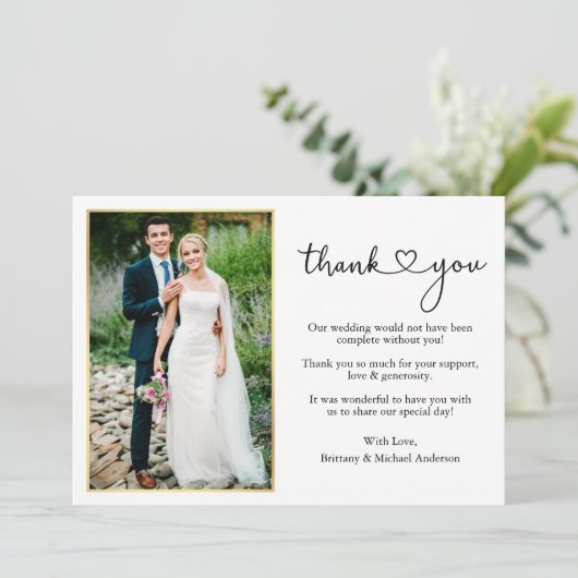 Moderne kalligrafie Hart Gouden Lijst Foto Bruilof Bedankkaart (Staand voorkant)