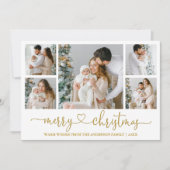 Moderne kalligrafie hart kerst 5 foto goud feestdagenkaart (Voorkant)