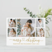 Moderne kalligrafie hart kerst 5 foto goud feestdagenkaart (Staand voorkant)