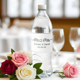 Moderne kalligrafie Hart Mijnheer en Mevrouw Huwel Waterfles Etiket