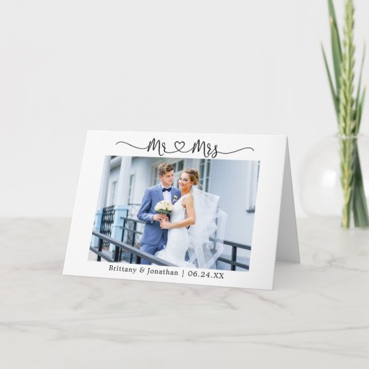 Moderne Kalligrafie Hart Mr en Mrs Wedding Fold Bedankkaart (Voorkant)