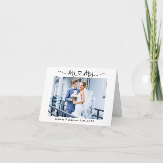 Moderne kalligrafie Hart Mr. en Mrs Wedding Note Bedankkaart (Voorkant)