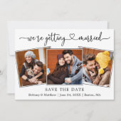 Moderne kalligrafie Hart Verloving 3 Foto Save The Date (Voorkant)