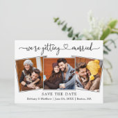 Moderne kalligrafie Hart Verloving 3 Foto Save The Date (Staand voorkant)