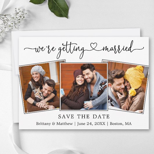 Moderne kalligrafie Hart Verloving 3 Foto Save The Date