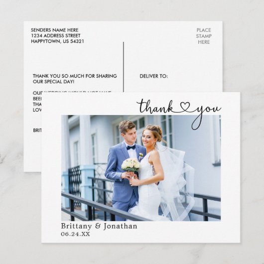 Moderne kalligrafie Hart Weddenschap Bedankt Briefkaart (Voorkant / Achterkant)