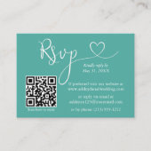 Moderne kalligrafie Hart Wedding QR RSVP Blauwgroe Informatiekaartje (Voorkant)