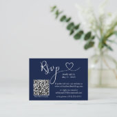 Moderne kalligrafie Hart Wedding QR RSVP Blue Informatiekaartje (Staand voorkant)