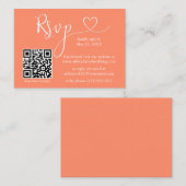 Moderne kalligrafie Hart Wedding QR RSVP Coral Informatiekaartje (Voorkant / Achterkant)