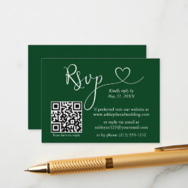 Moderne kalligrafie Hart Wedding QR RSVP Green Informatiekaartje