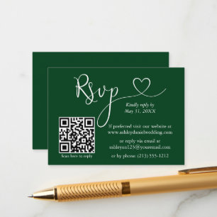 Moderne kalligrafie Hart Wedding QR RSVP Green Informatiekaartje
