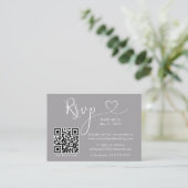 Moderne kalligrafie Hart Wedding QR RSVP Grijs Informatiekaartje (Staand voorkant)