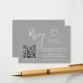 Moderne kalligrafie Hart Wedding QR RSVP Grijs Informatiekaartje