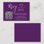 Moderne kalligrafie Hart Wedding QR RSVP Paars Informatiekaartje (Voorkant / Achterkant)