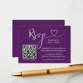 Moderne kalligrafie Hart Wedding QR RSVP Paars Informatiekaartje