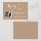 Moderne kalligrafie Hart Wedding QR RSVP Taupe Informatiekaartje (Voorkant / Achterkant)