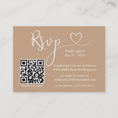Moderne kalligrafie Hart Wedding QR RSVP Taupe Informatiekaartje (Voorkant)
