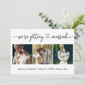 Moderne kalligrafie Hartelijk trouwen 3 foto's Save The Date (Staand voorkant)