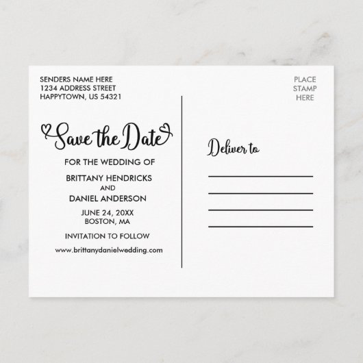 Moderne kalligrafie harten foto opslaan van de dat briefkaart (Achterkant)