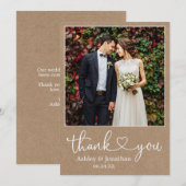 Moderne kalligrafie Hartfoto bruiloft Kraft Bedankkaart (Voorkant / Achterkant)