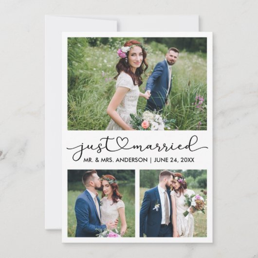 Moderne Kalligrafie Hartschrift Trouwen 3 Foto's Aankondiging (Voorkant)