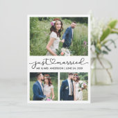 Moderne Kalligrafie Hartschrift Trouwen 3 Foto's Aankondiging (Staand voorkant)