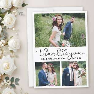 Moderne Kalligrafie Hartschrift Trouwen 3 Foto's Bedankkaart