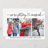 Moderne kalligrafie Hartslag trouwen 3 Foto Save The Date (Voorkant / Achterkant)