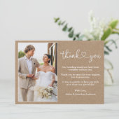 Moderne kalligrafie Heart Kraft Wedding Foto Bedankkaart (Staand voorkant)