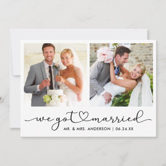 Moderne kalligrafie Heart Script 2 Fotobruiloft Aankondiging (Voorkant)