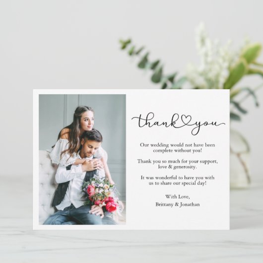 Moderne kalligrafie Heart Script 2 Fotobruiloft Bedankkaart (Staand voorkant)