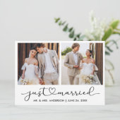 Moderne kalligrafie Heart Script 2 foto's Huwelijk Aankondiging (Staand voorkant)