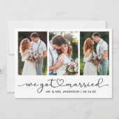 Moderne kalligrafie Heart Script 3 Fotobruiloft Aankondiging (Voorkant)