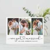 Moderne kalligrafie Heart Script 3 Fotobruiloft Aankondiging (Staand voorkant)